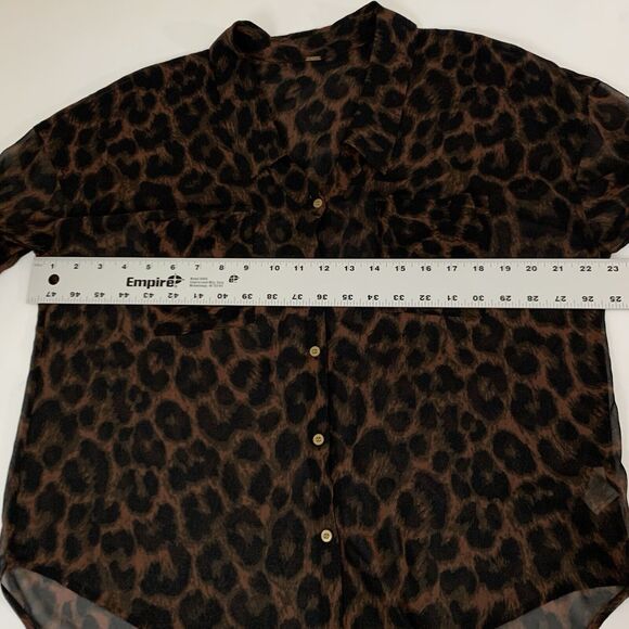 Free People Easy Rider Blouse Leopard Animal Print Sheer Button Down Oversized - Picture 7 of 10